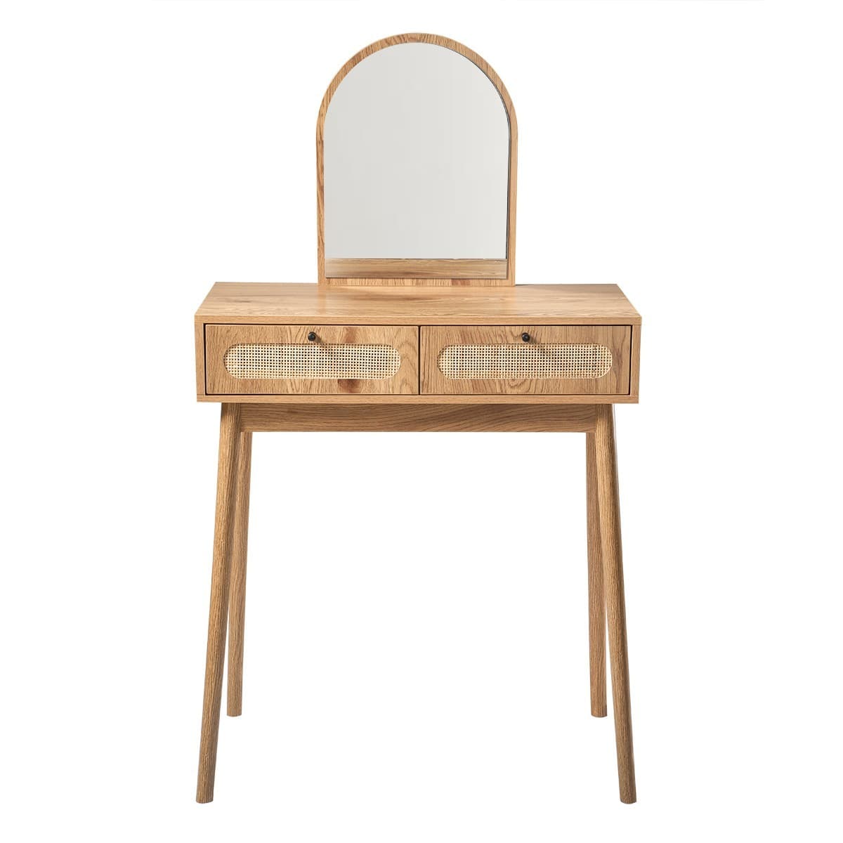 Coiffeuse avec miroir et 2 tiroirs façades rotin L80 cm ALIA - Panneaux de particules - Calicosy
