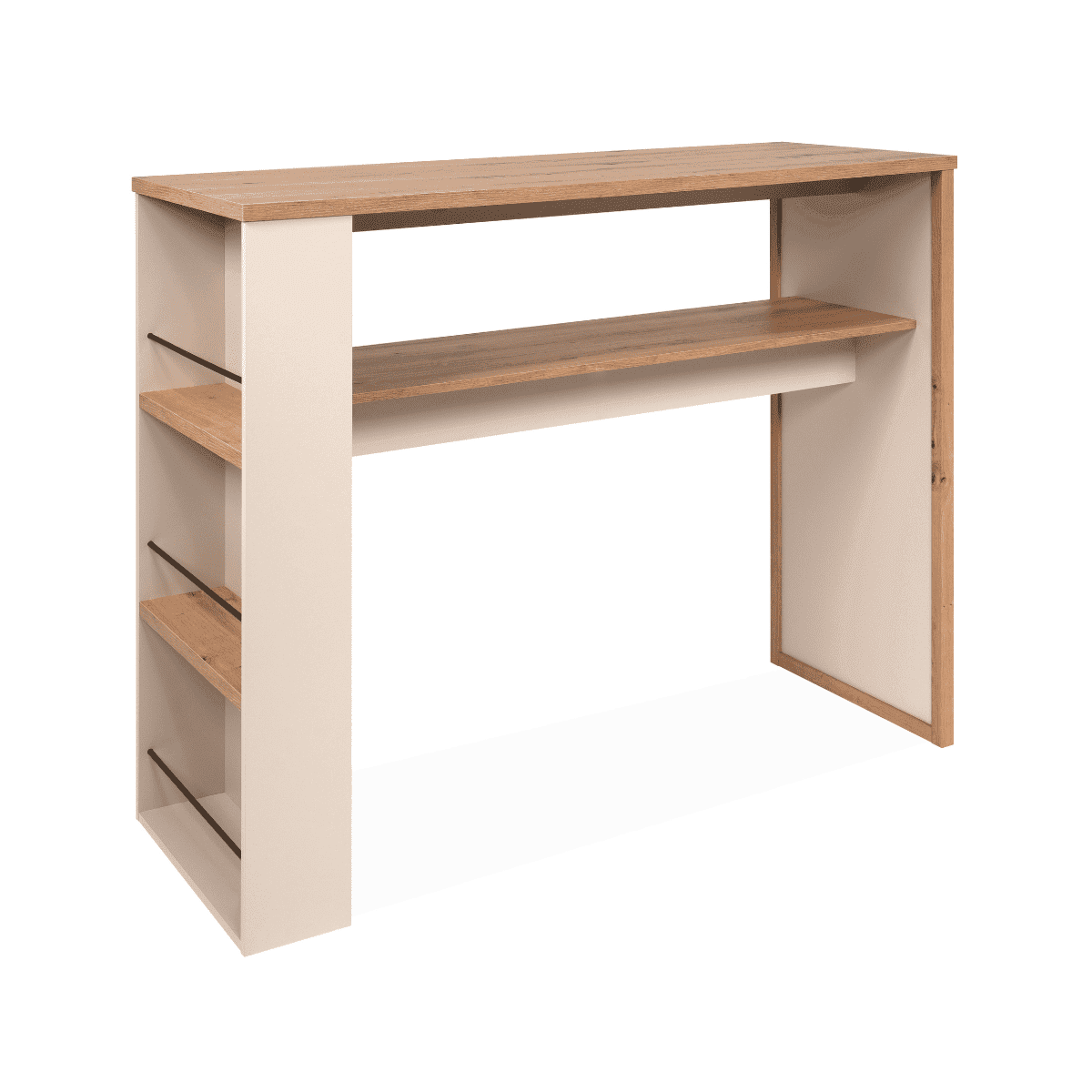 Table de bar 4 niches effet chĂȘne et cachemire L110 cm - NOLAN - Panneaux de particules - Calicosy