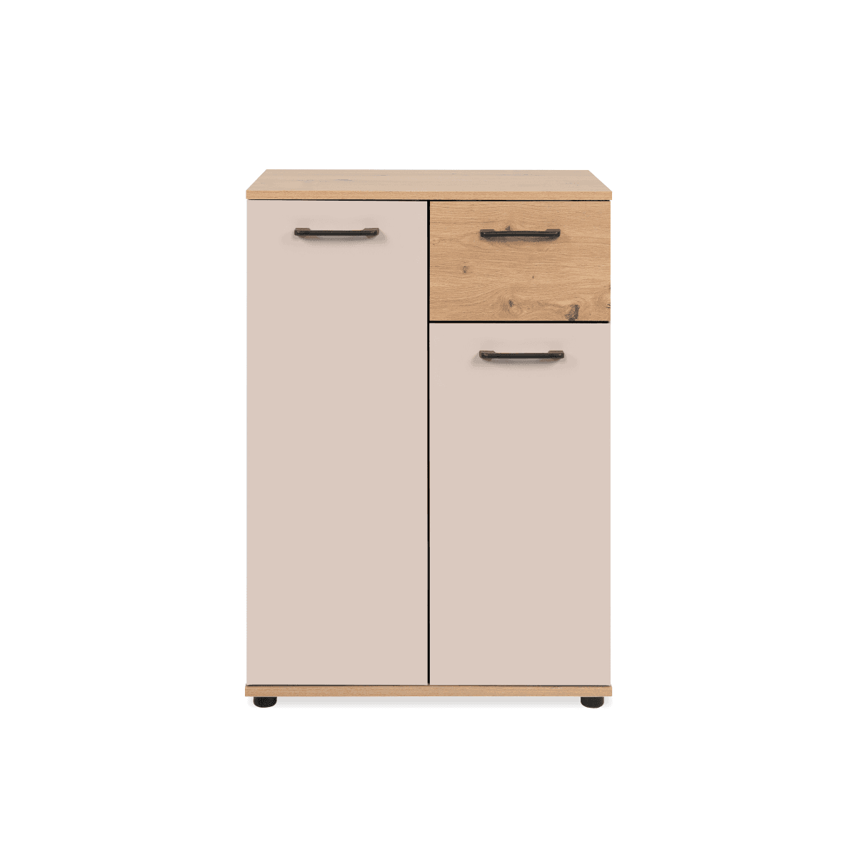 Buffet 2 portes, 1 tiroir effet chĂȘne et cachemire L60 cm - LINO - Panneaux de particules - Calicosy