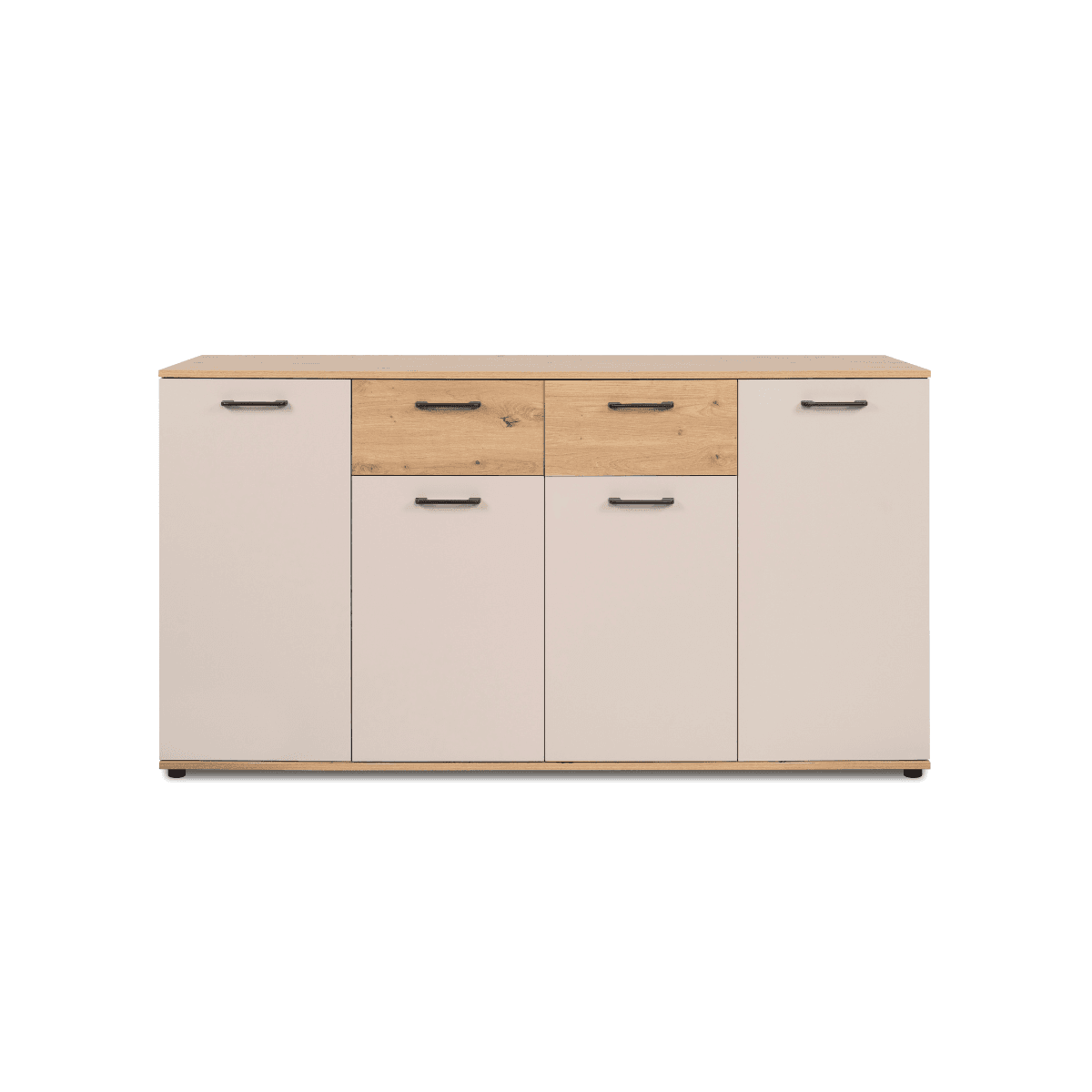 Buffet 4 portes, 2 tiroirs effet chêne et cachemire L160 cm - LINO - Panneaux de particules - Calicosy