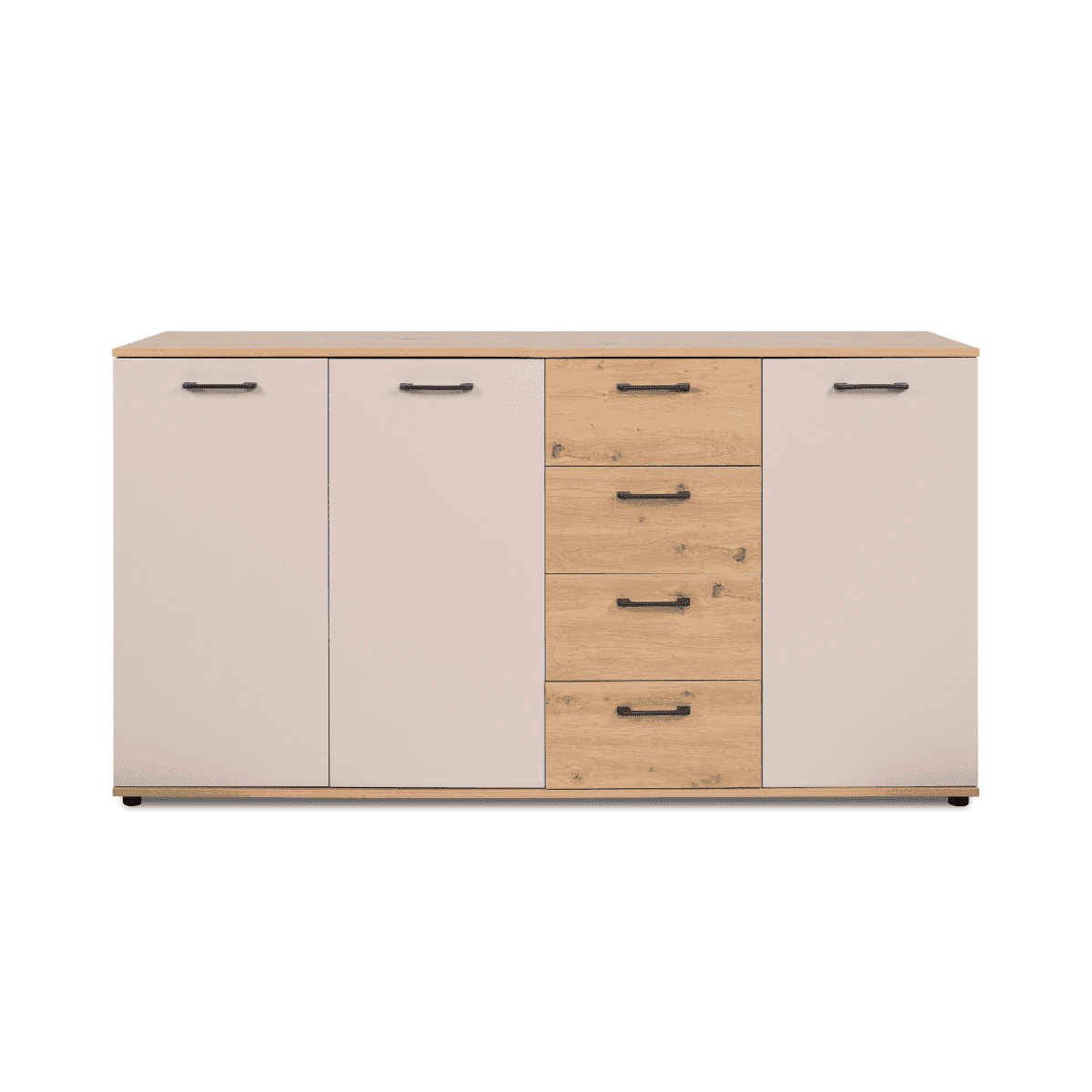 Buffet 3 portes, 4 tiroirs effet chêne et cachemire L160 cm - LINO - Panneaux de particules - Calicosy