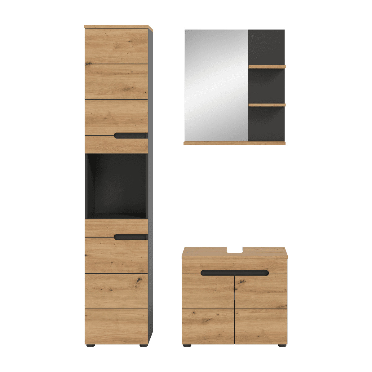 Ensemble meubles de salle de bain effet chĂȘne et gris L116 cm - ENO - Panneaux de particules - Calicosy