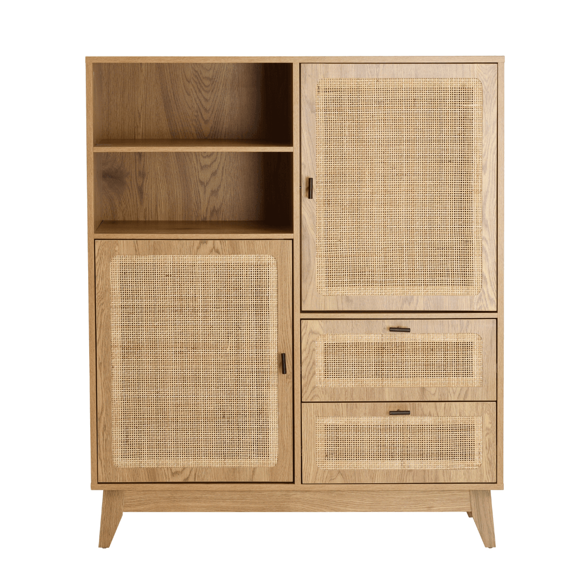 Buffet haut 2 portes 2 tiroirs avec façades en rotin H120 cm - ALIA - Panneaux de particules - Calicosy