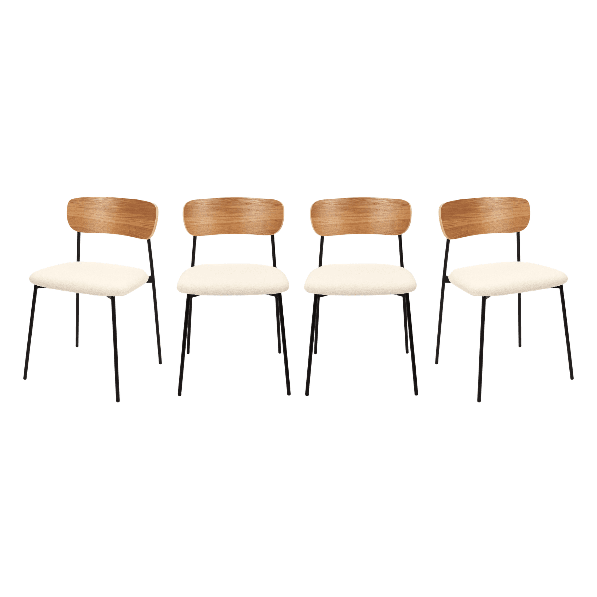 Lot de 4 Chaises en Tissu bouclette écru L46 cm - LIVIO - Métal - Calicosy