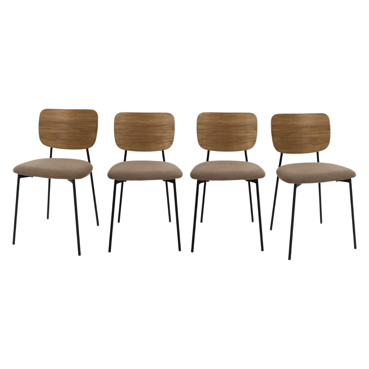 Lot de 4 Chaises en tissu côtelé taupe L44 cm - NOAN - Métal - Calicosy