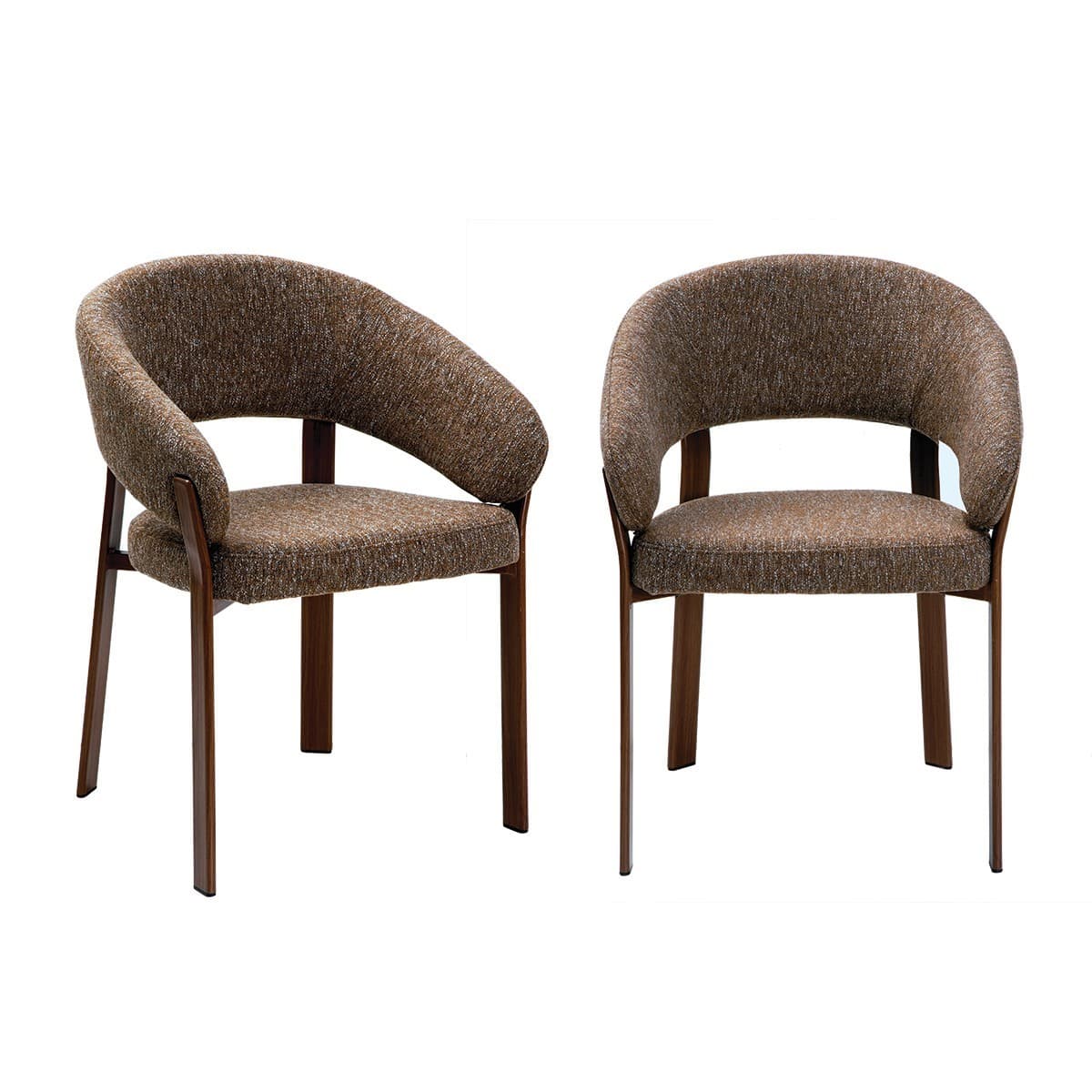 Lot de 2 chaises en tissu marron chiné, pieds effet noyer L58 cm - LARA - Tissu - Calicosy