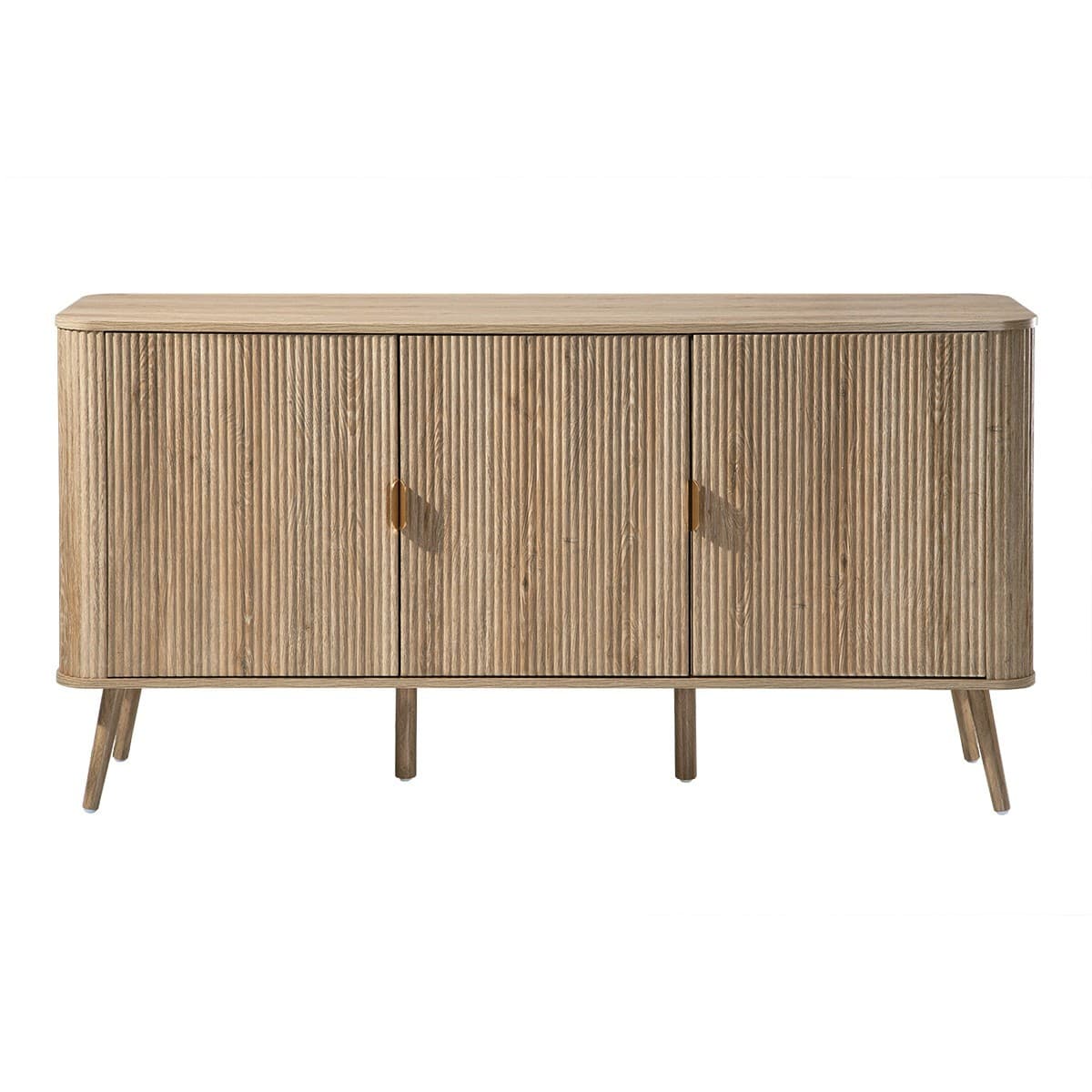 Buffet 3 portes arrondi avec façades lames effet chêne L150 cm - MAHO - Panneaux de particules - Calicosy