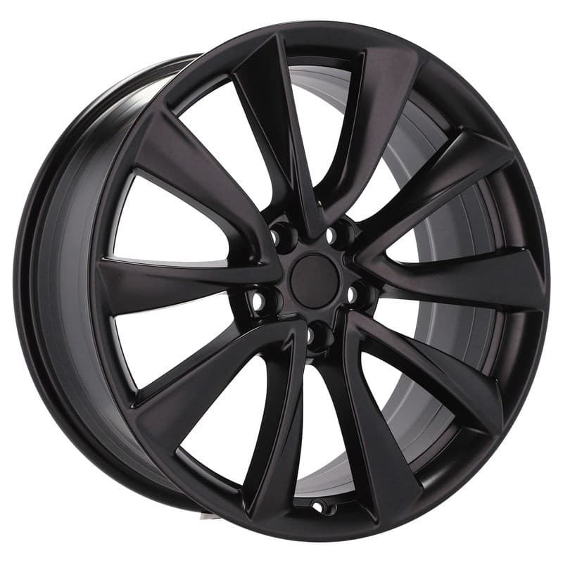 4 jantes 8.5 18 5x114.3 design tesla fluotournage noir mat