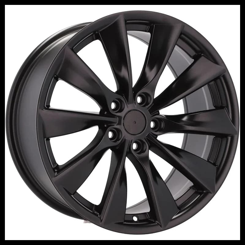 4 jantes 9.5 19 5x114.3 design tesla fluotournage noir brillant