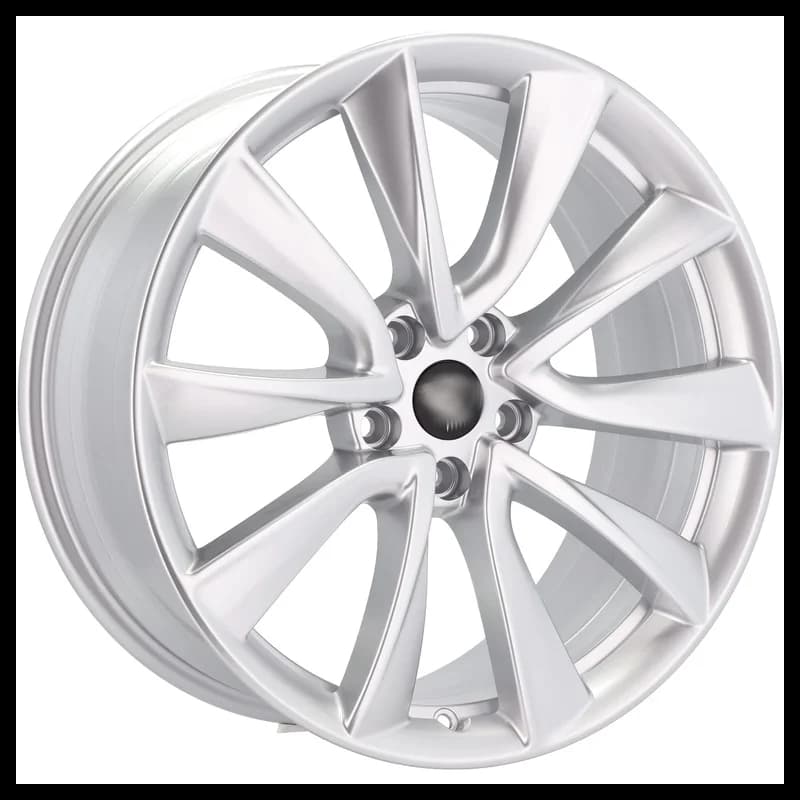 4 jantes 8.5 19 5x114.3 design tesla fluotournage argent brillant