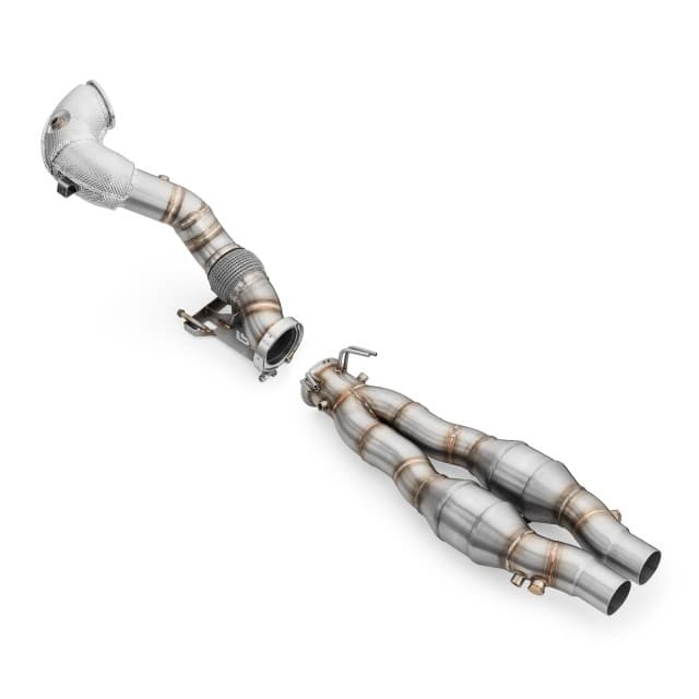 Audi ttrs 2.5 tfsi downpipe with heat shield and catalytic converters