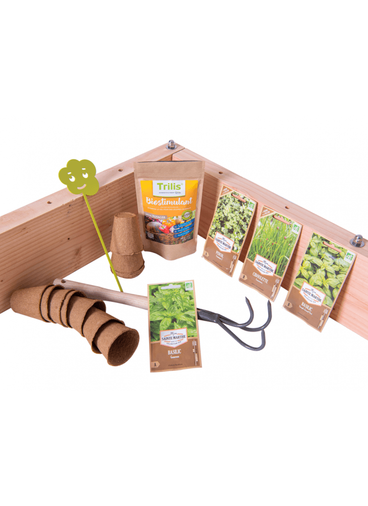 Mon Pack Aromates et Carré Potager BASIK, carré potager écoresponsable en bois. Fabriqué en France.