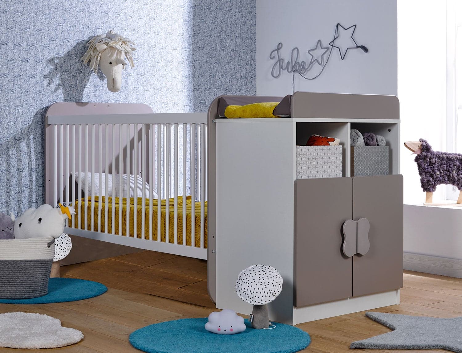 Lit bébé évolutif combiné Madrid Blanc & Lin 70x140