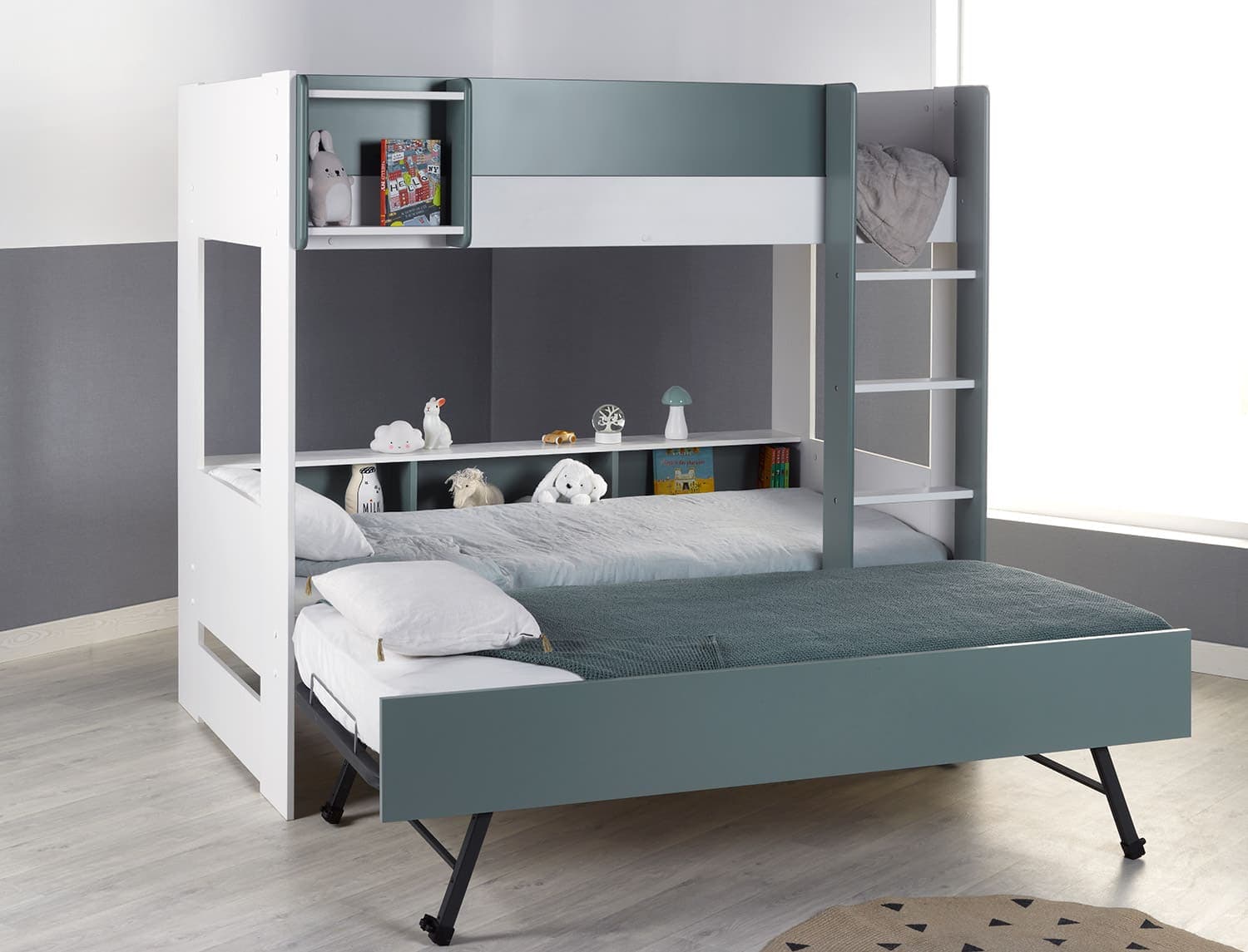 Lit superposé 3 places Opus Blanc & Vert mousse
