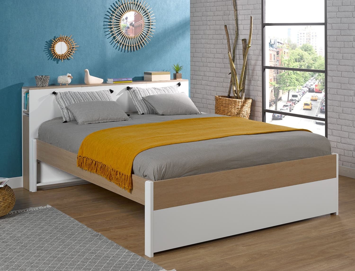 Lit 2 places + TĂŞte de lit Nomade 160x200 cm