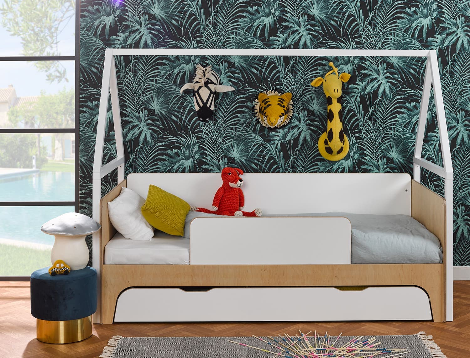 Lit cabane + matelas & tiroir Songe 90x190 cm