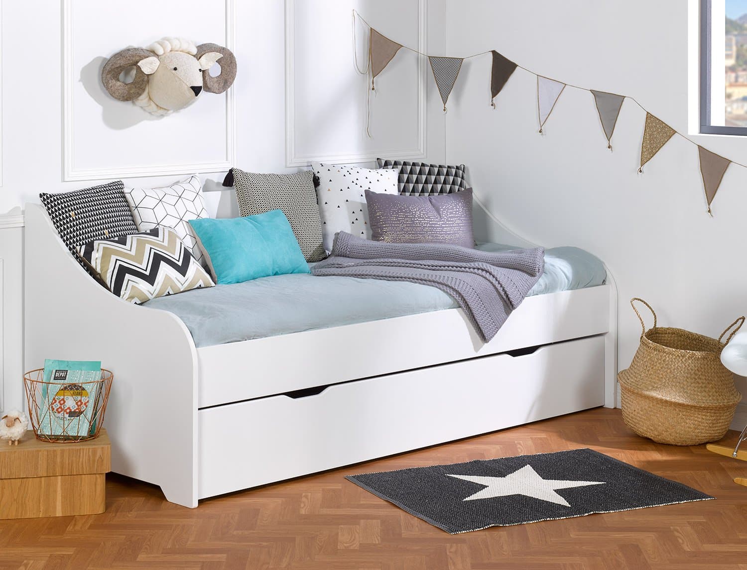 Lit banquette gigogne Calli Blanc 80x200