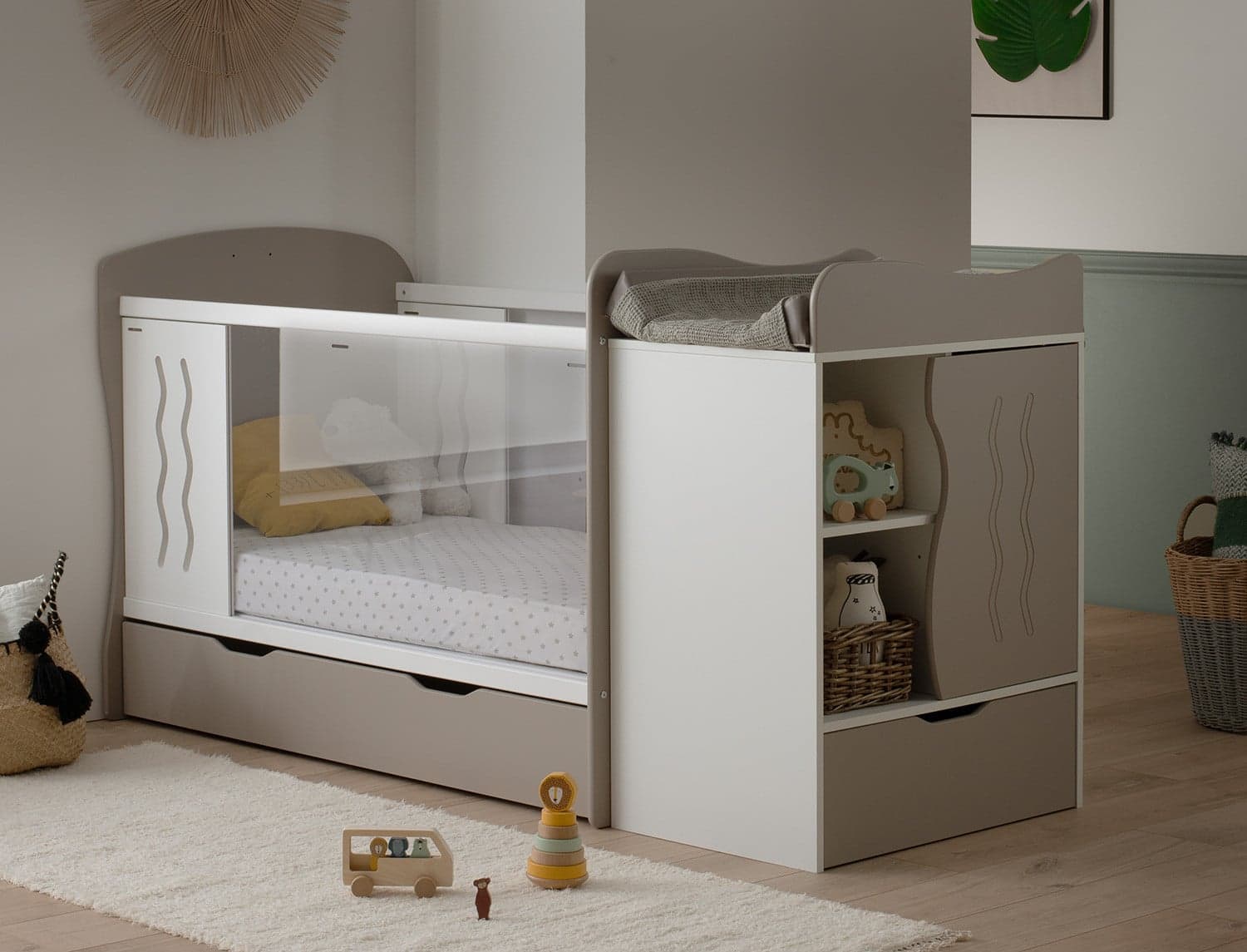 Lit bébé évolutif combiné Belem Lin & Blanc