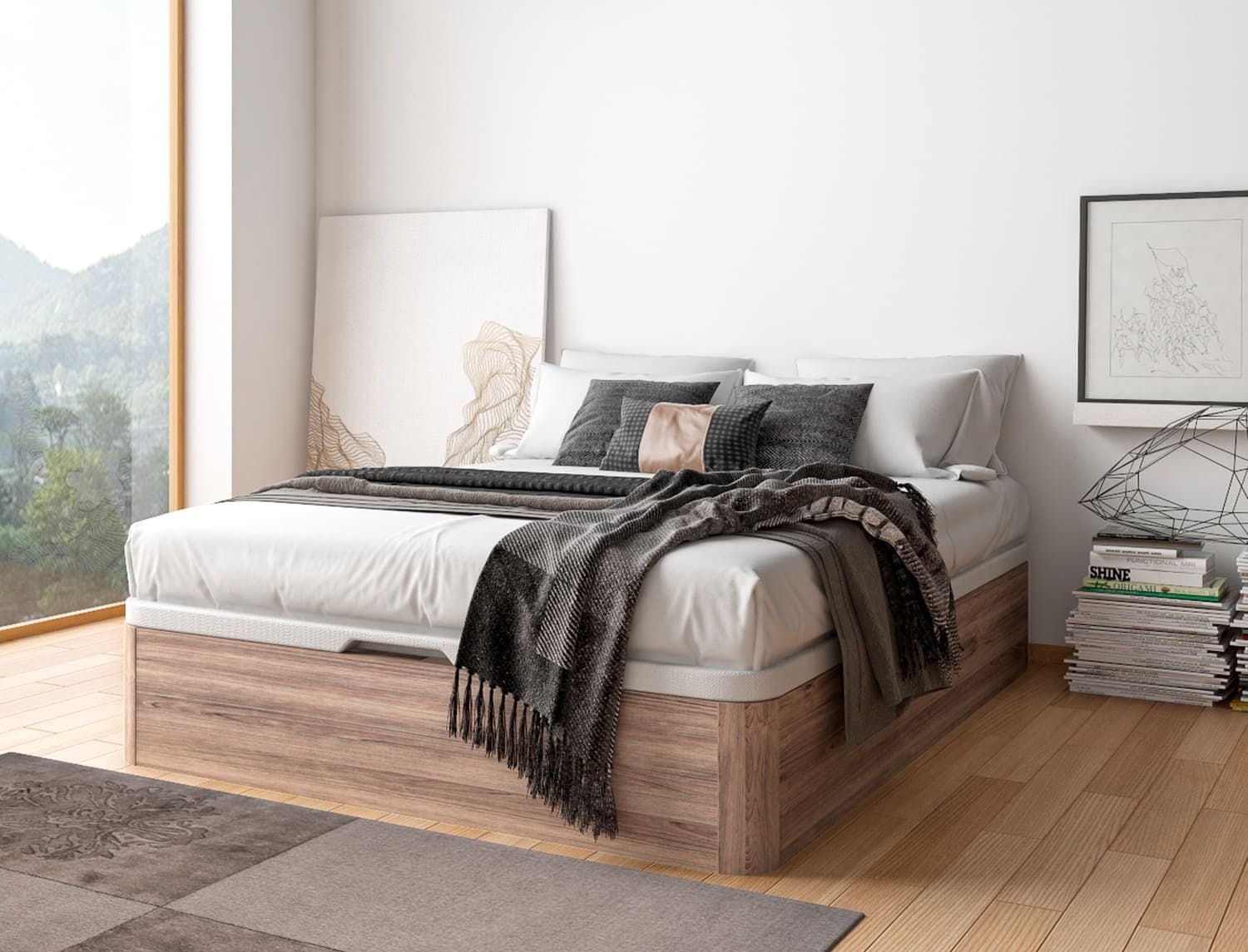 Lit coffre 140x200 TEMMA Chêne naturel