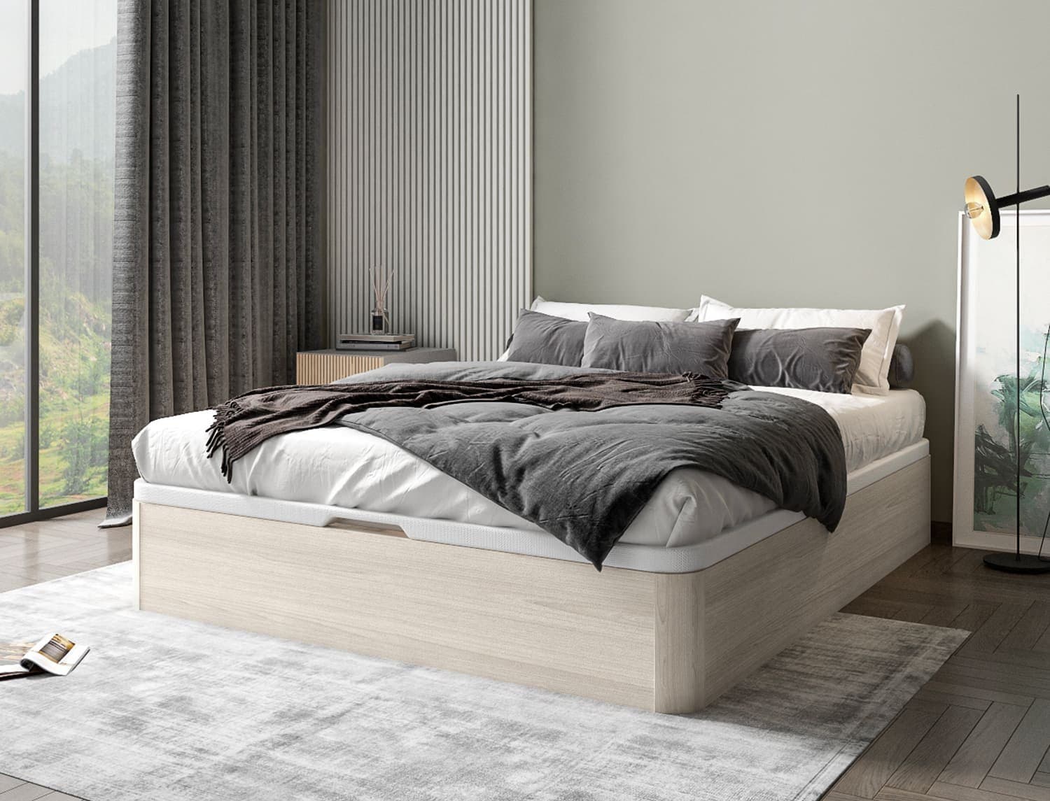 Lit coffre 160x200 TEMMA Chêne blanchi