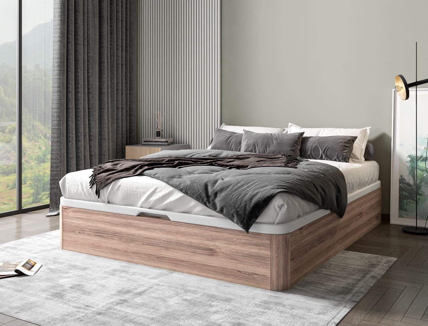 Lit coffre 160x200 TEMMA Chêne naturel