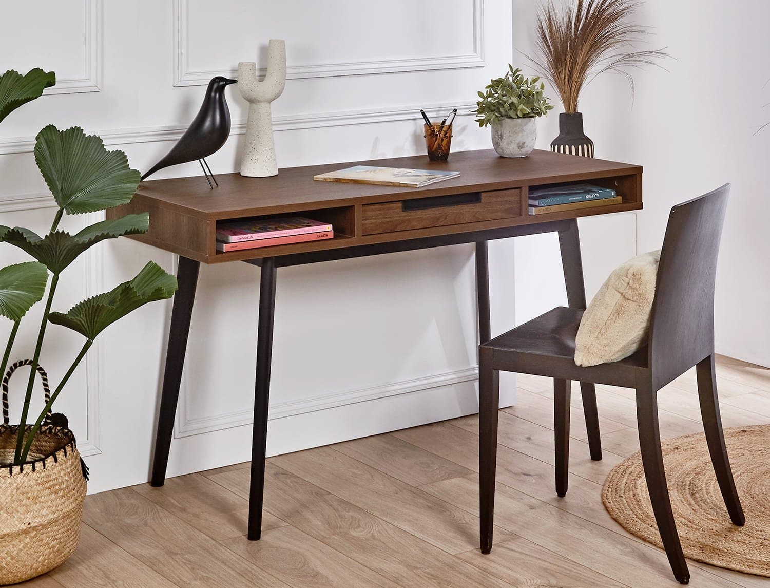 Bureau en bois 1 tiroir Noyer Vintage Octave