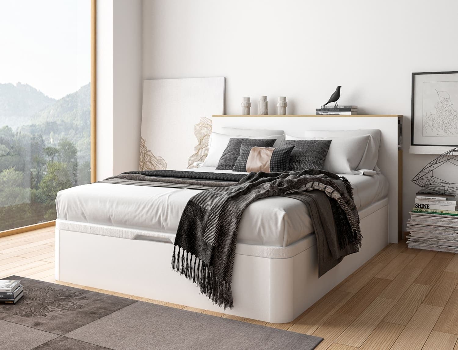 Lit coffre 140x200 avec tête de lit TEMMA Blanc