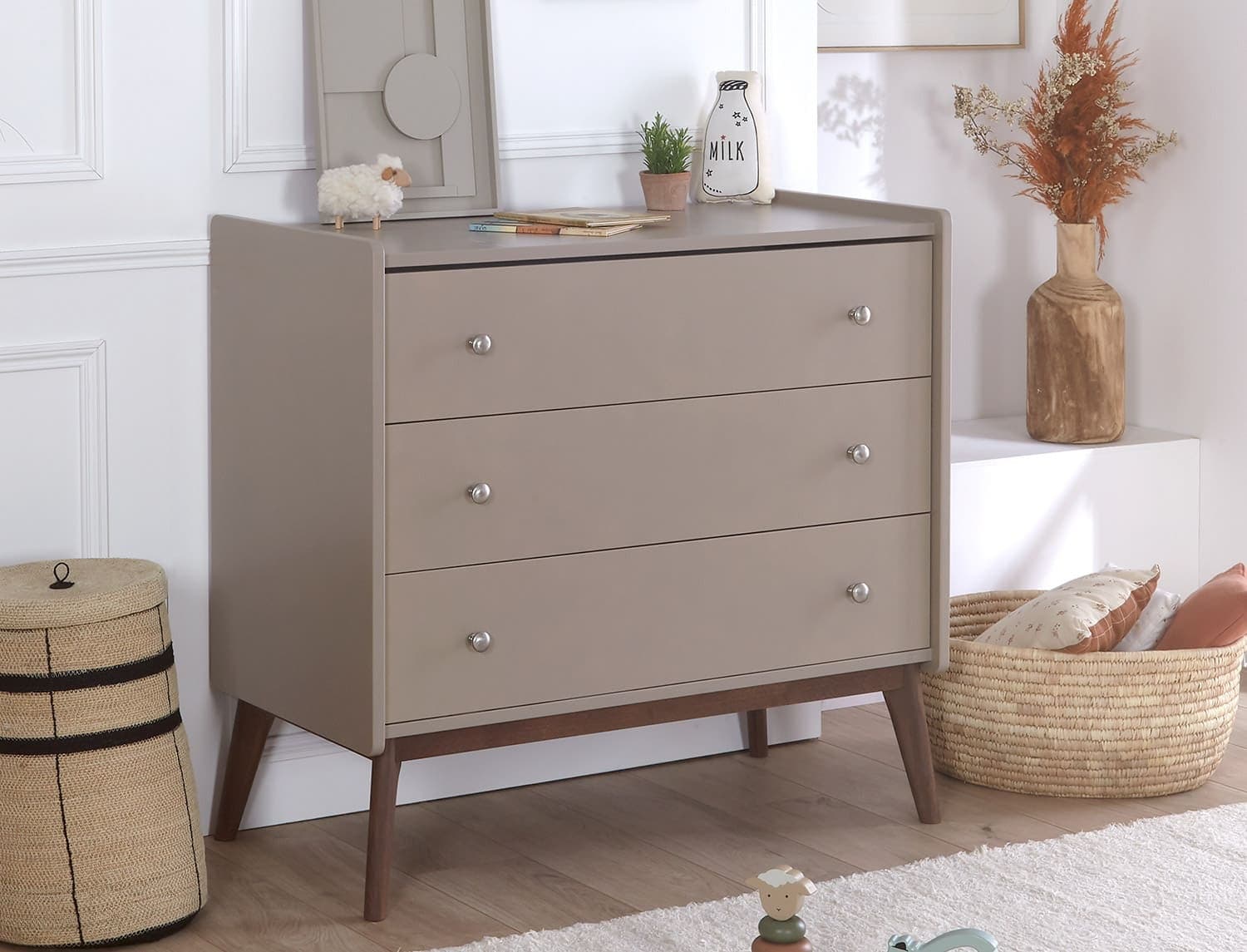 Commode 3 tiroirs Gaïa Argile & Noyer