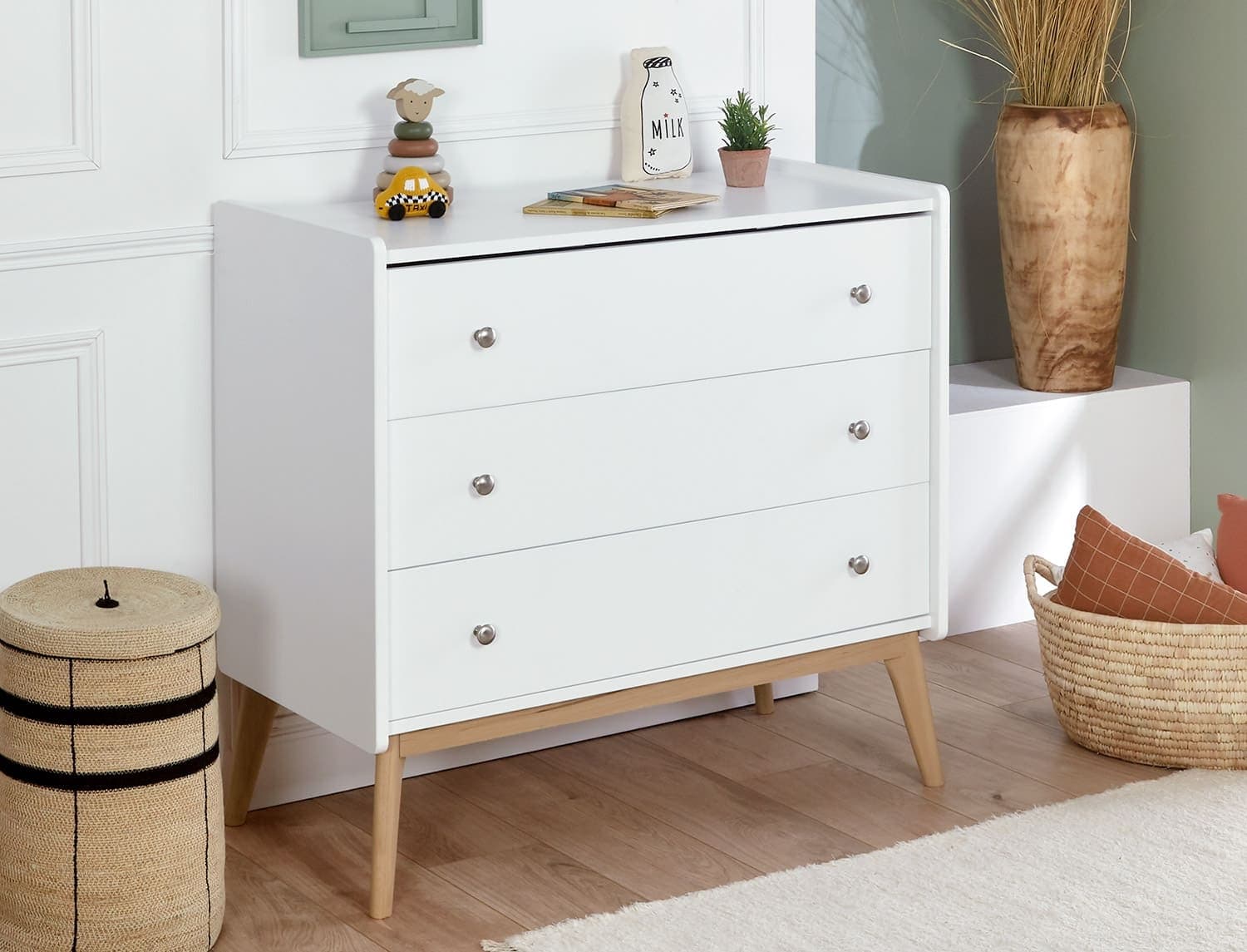 Commode 3 tiroirs Gaïa Blanc & Chêne