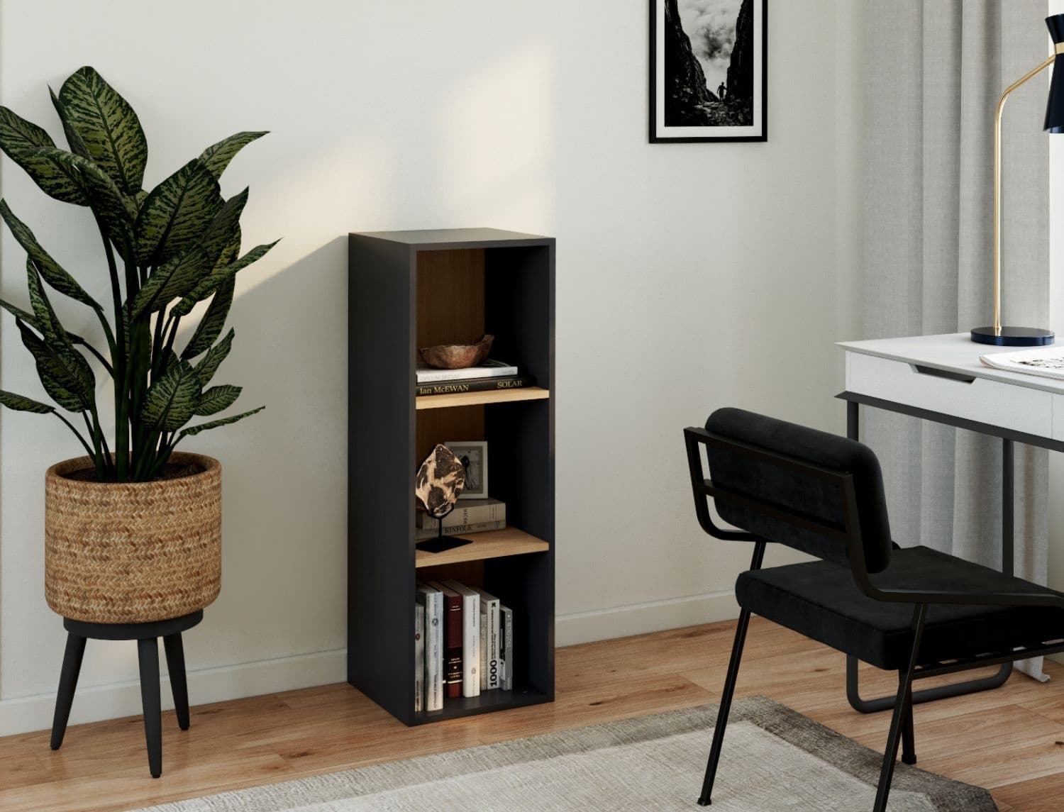 Etagère de rangement 3 places Milor Anthracite & Bois