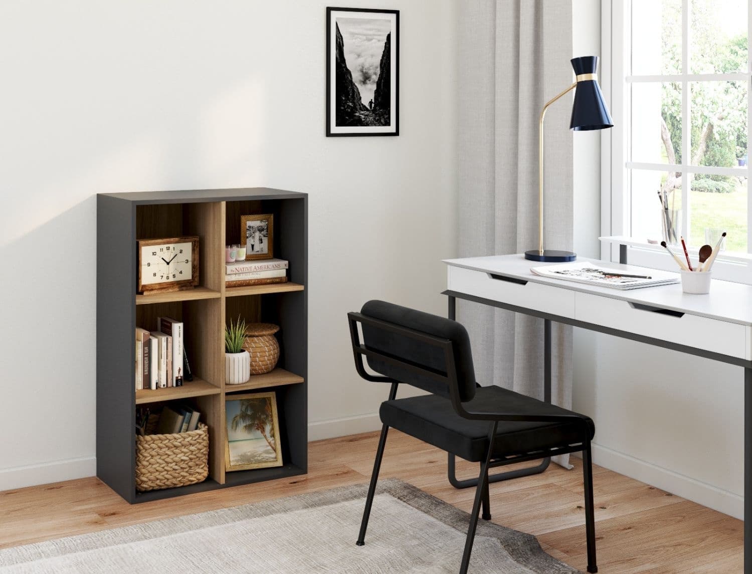 Etagère de rangement 6 cases Milor Anthracite & Bois