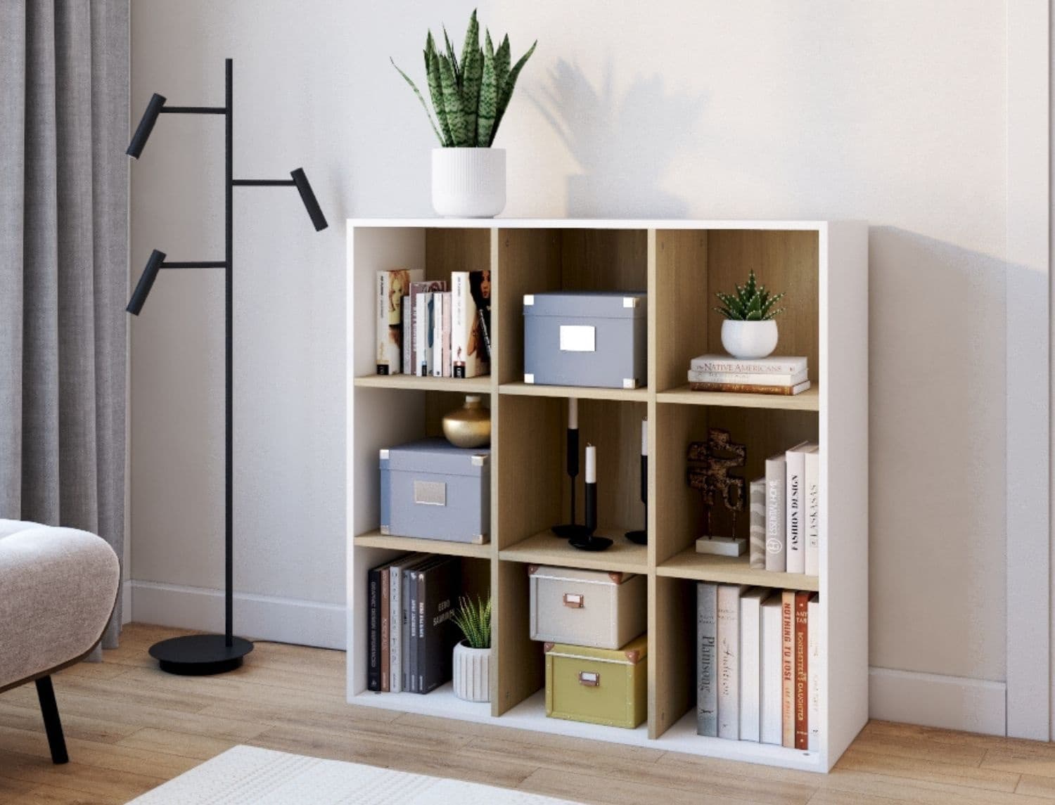 Etagère de rangement 9 cases Milor Blanc & Bois