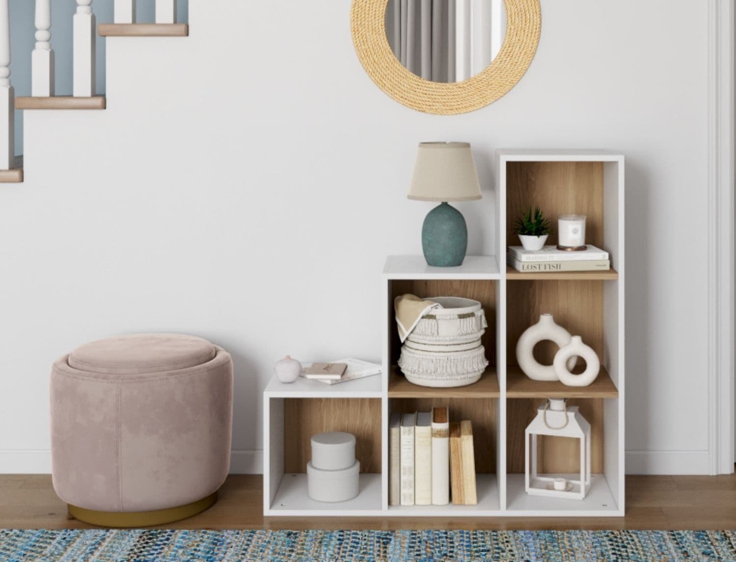 Etagère escalier 6 cases MILOR Blanc & Bois