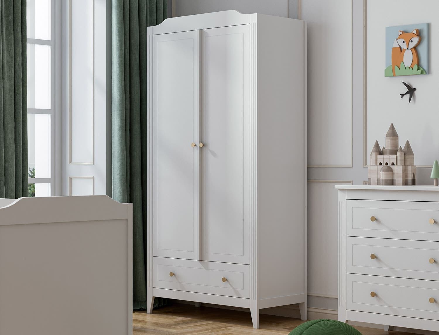 Armoire 2 portes 1 tiroir Héritage Blanc