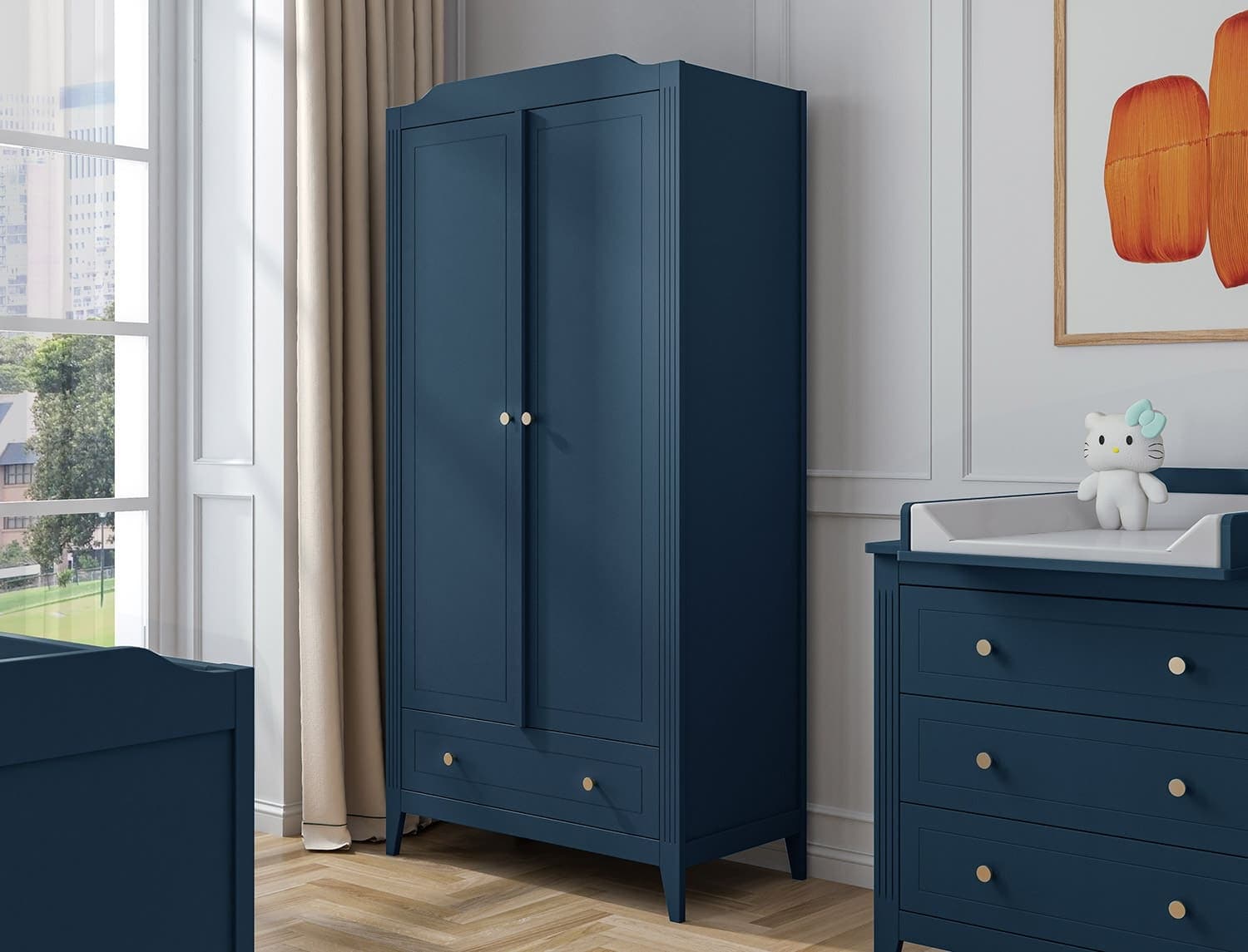 Armoire 2 portes 1 tiroir Héritage Bleu Prestige