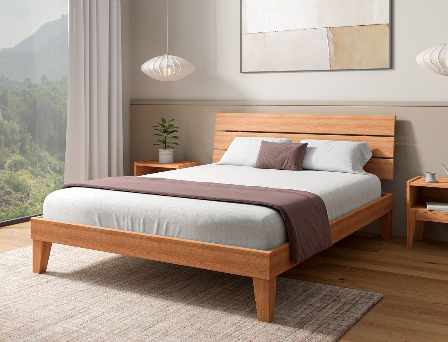 Lit avec tête de lit trio en hêtre massif 140x190 Baden