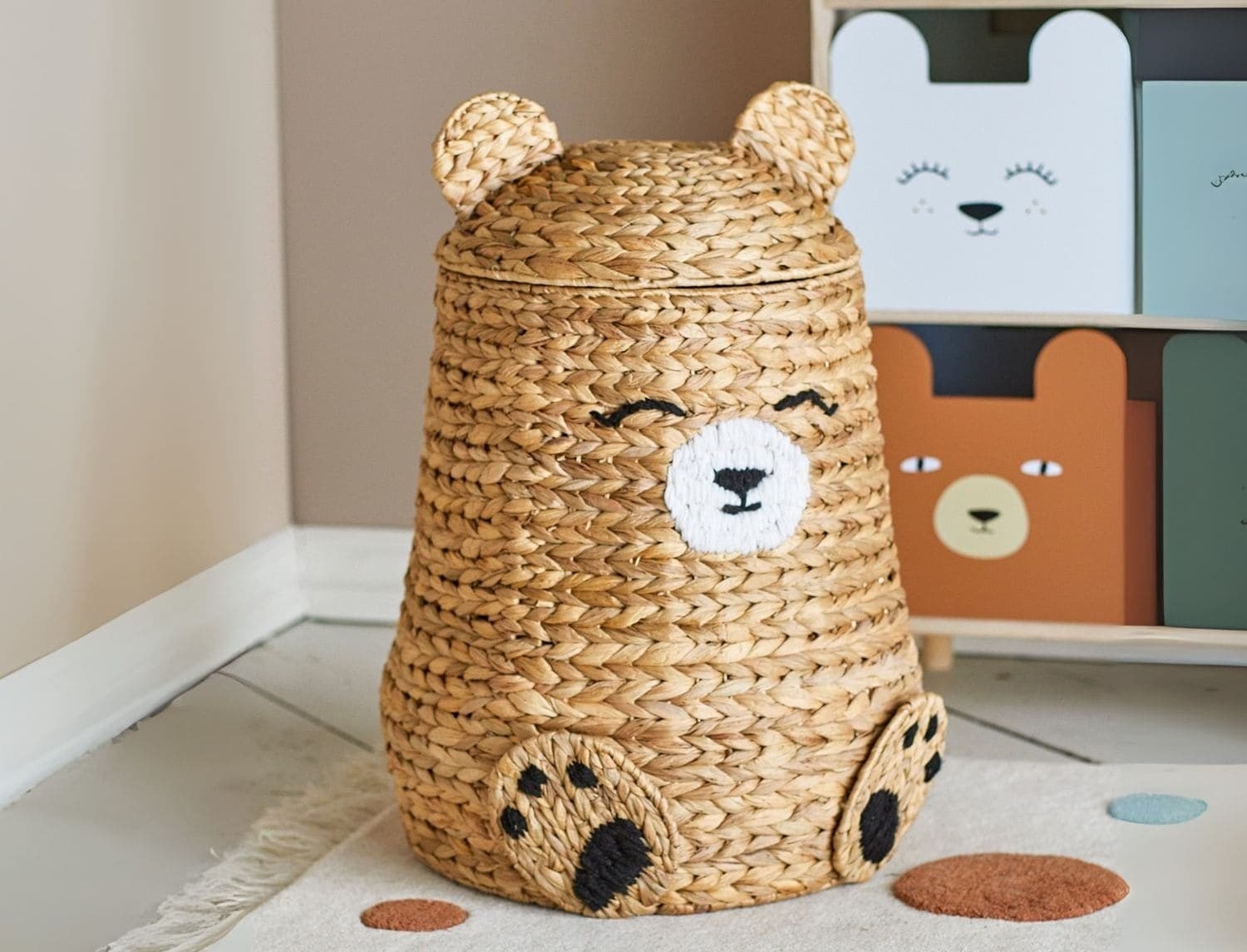 Panier de rangement avec couvercle Timone en fibres naturelles