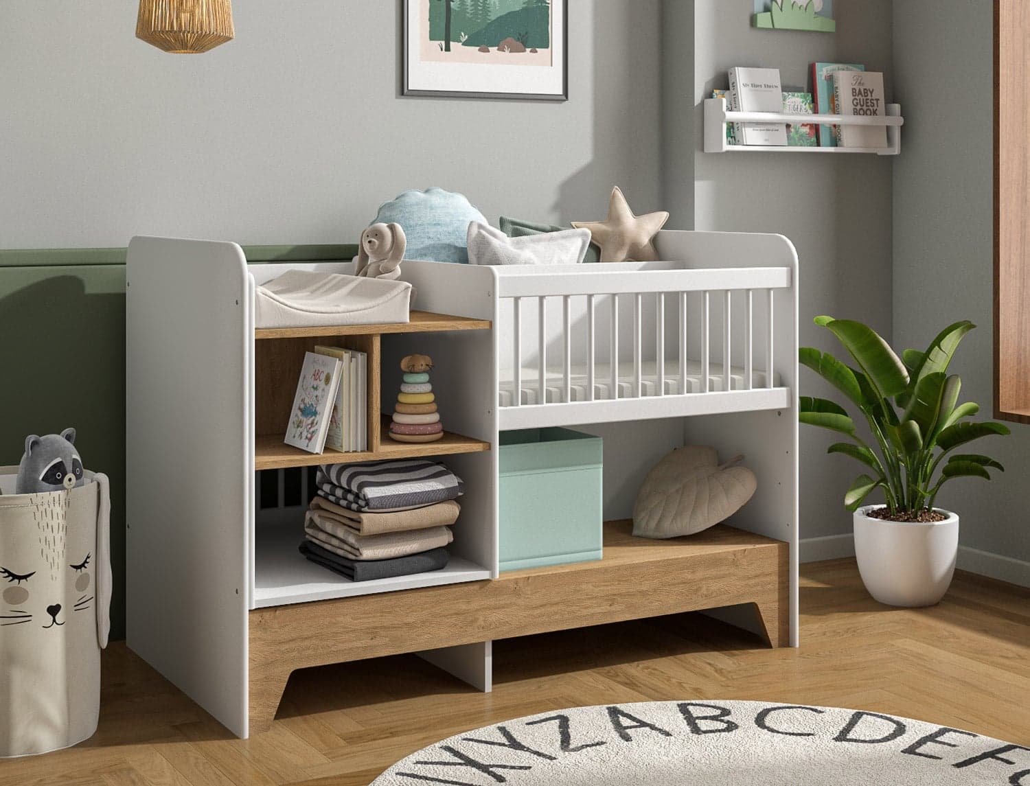 Lit bébé évolutif combiné Calisson Blanc & Chêne