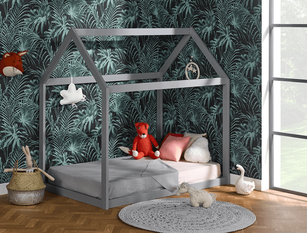 Lit cabane Montessori Capsule Gris Flanelle + Matelas 90x140 cm