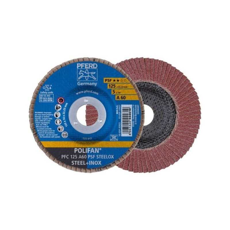 Disque à lamelles acier/inox polifan psf steelox corindon 60 acier, inox déporté 125 mm 1 pièce(s) disque à lamelles conique psf steelox a 125 g.60 -