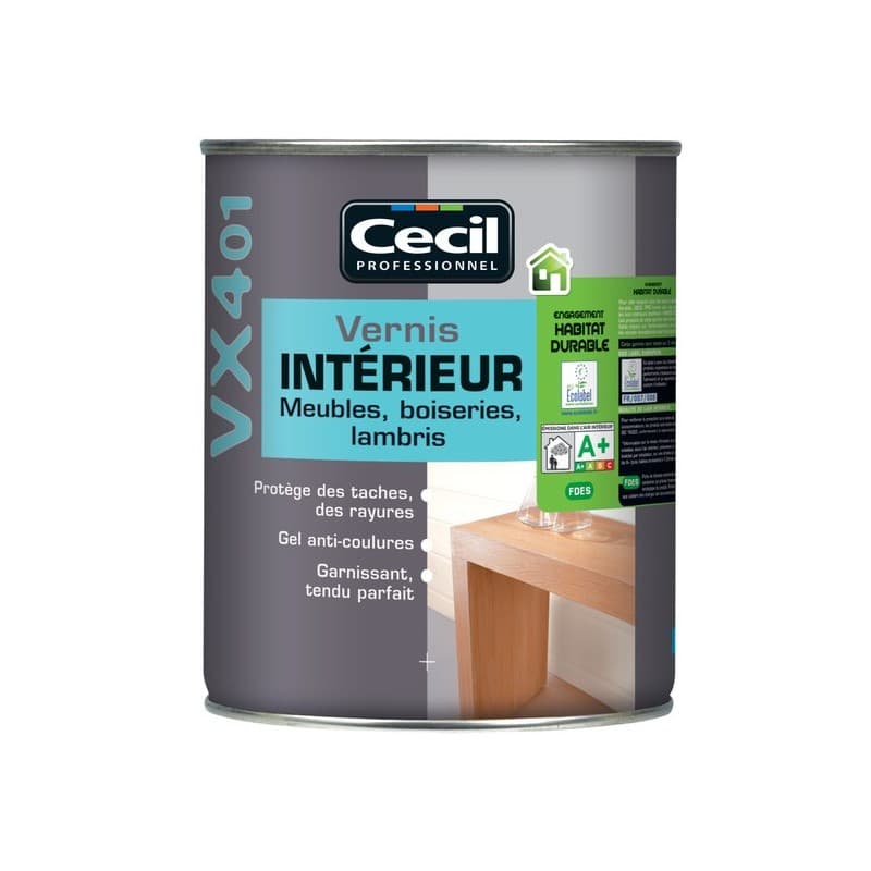 Vernis bois intérieur vx401 vernis bois intérieur vx401 satin chêne clair supports neufs ou sains boiseries 1 l intérieur acrylique brosse/rouleau, pi