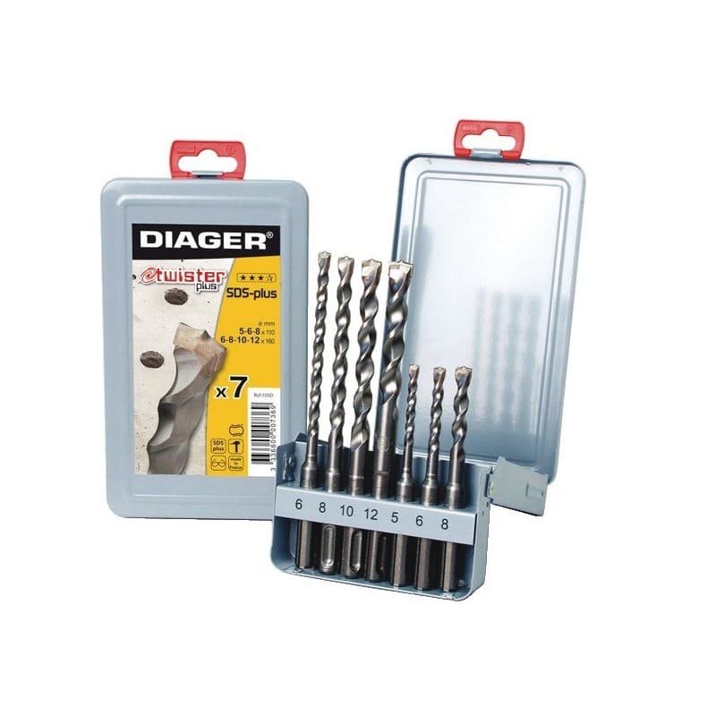 Coffret métal twister plus sds + béton et matériaux coffret métal twister plus 1 coffret(s) de 7 pièce(s) 5 - 12 mm - diager