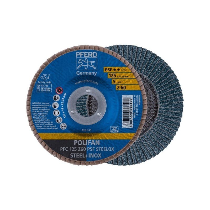 Disque à surfacer à lamelles polifan ligne universelle psf disque à lamelles psf zirkon conique 125 x 14 x 22.23 g.60 acier, inox déporté 125 mm 1 piè