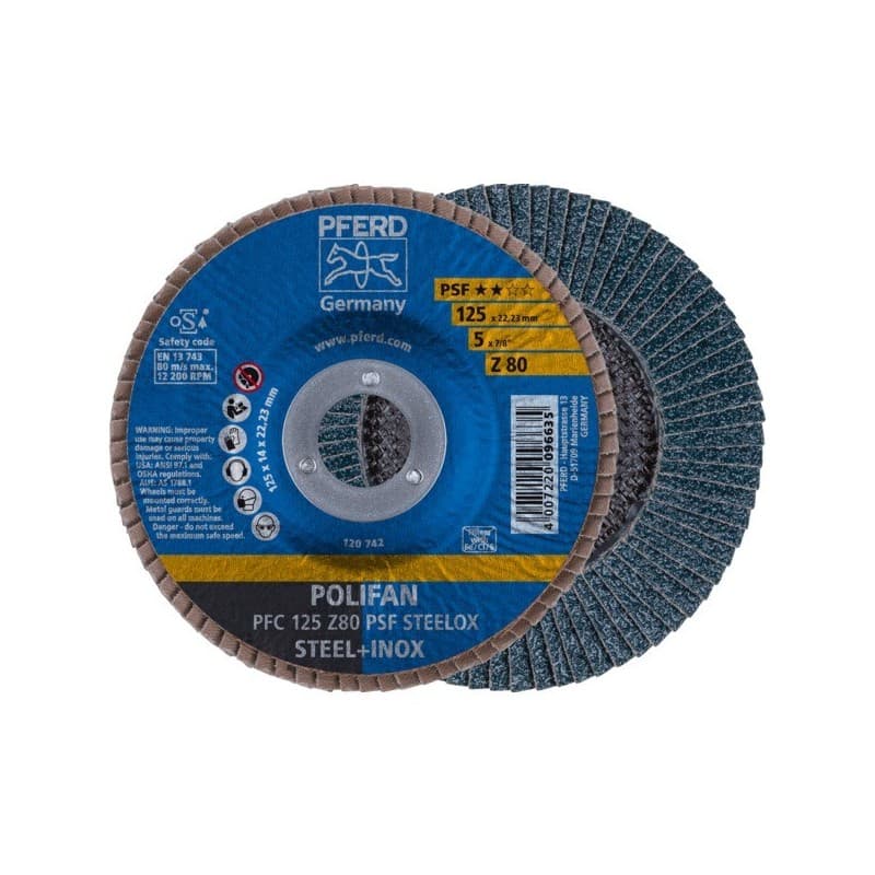 Disque à surfacer à lamelles polifan ligne universelle psf disque à lamelles psf zirkon conique 125 x 14 x 22.23 g.80 acier, inox déporté 125 mm 1 piè