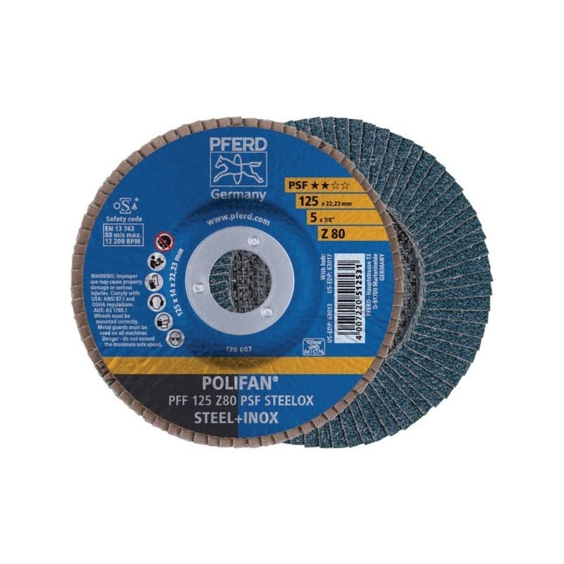 Disque à surfacer à lamelles polifan ligne universelle psf disque à lamelles psf zirkon plat 125 x 14 x 22.23 g.80 acier, inox plat 125 mm 1 pièce(s)