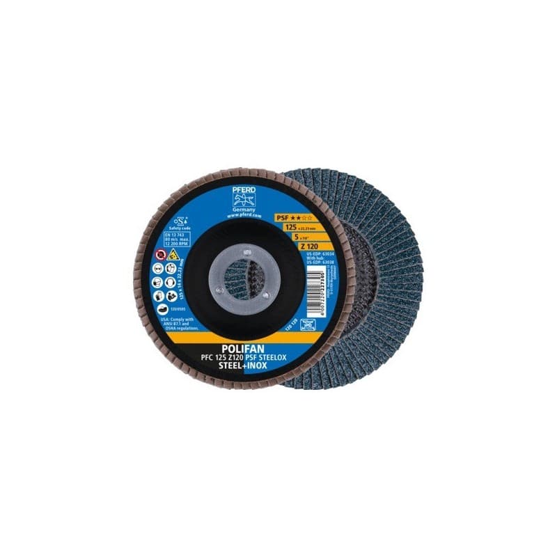 Disque à surfacer à lamelles polifan ligne universelle psf acier, inox déporté 125 mm 1 pièce(s) disque à lamelles psf zirkon conique 125 x 14 x 22.23