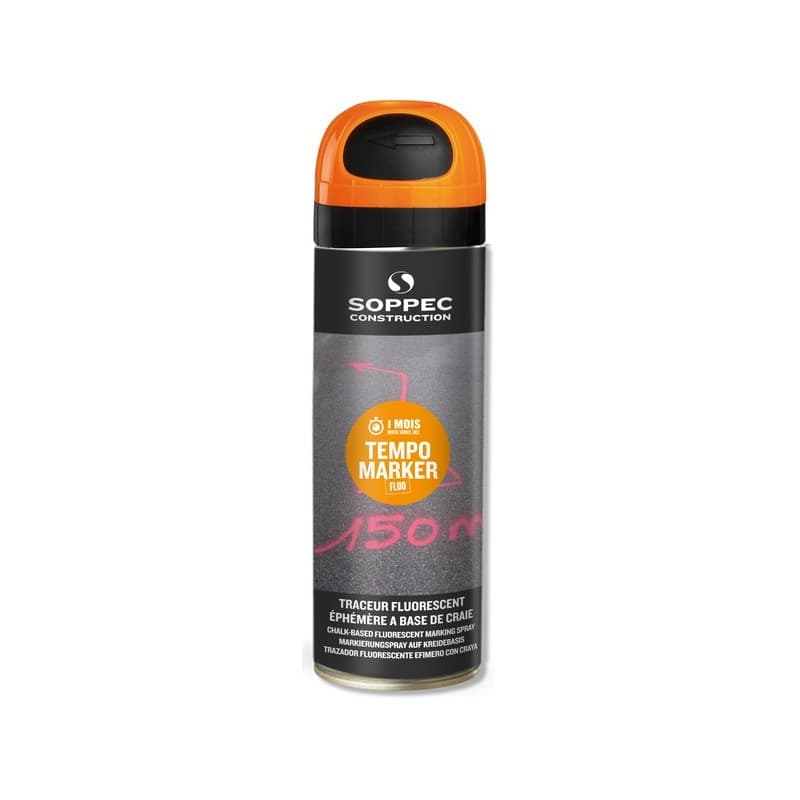 Traceurs chantier tempo marker traceur chantier tempo marker orange orange 1 aérosol(s) de 500 millilitre(s) 0.5 litre(s) 2 mois - soppec