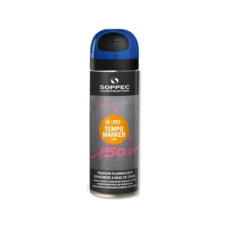 Traceurs chantier tempo marker traceur chantier tempo marker bleu bleu 1 aérosol(s) de 500 millilitre(s) 0.5 litre(s) 2 mois - soppec