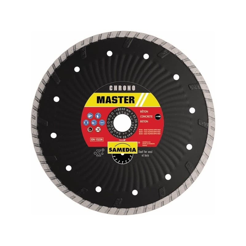 Disques diamant béton/matériaux master chrono disque diamant master chrono 230 x 22.2 x 8 béton et matériaux 230 mm 8 mm 1 pièce(s) 22.23 mm 1 - samed