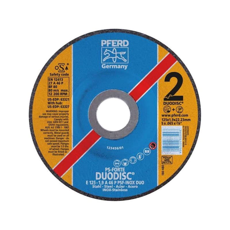 Disque à ébarber ps-forte e 125-1,9 a46p psf-inox duo/22,23 inox déporté 125 mm disque à ébarber ps-forte e 125-1,9 a46p psf-inox duo/22,23 1 pièce(s)